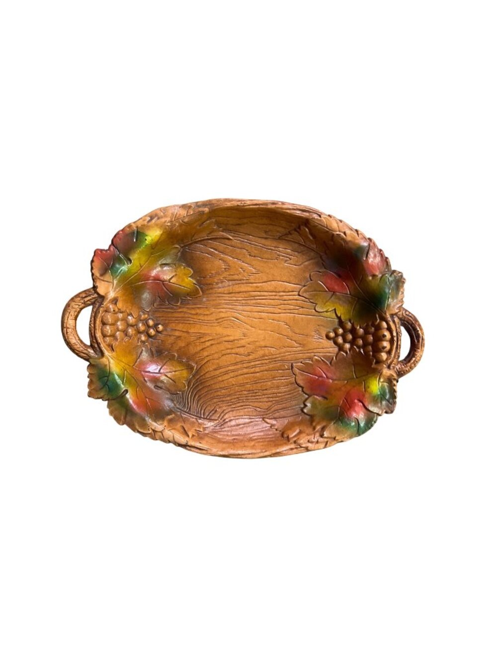 Vintage Multi Products Inc Faux Wood Grape Leaf Resin Tray USA 1950s